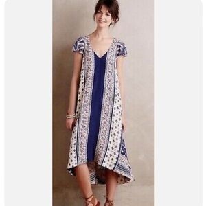 Maeve Patchwork V Neck Open Back Hi Lo Midi Dress Size Extra‎ Small
